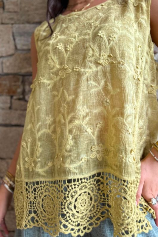 Veronica Embroidered Tank Washed Soft Ochre